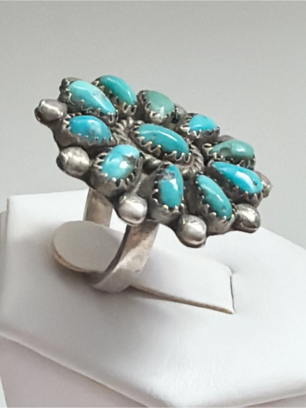 Vintage Southwestern Turquoise Cluster Sterling Silver Ring
